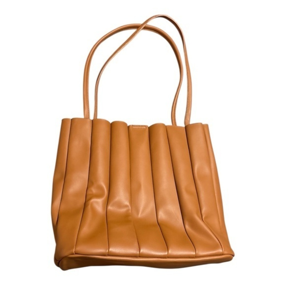 Tan cognac Pleated Faux Leather Tote Bag | Minimalist Shoulder Purse everyday